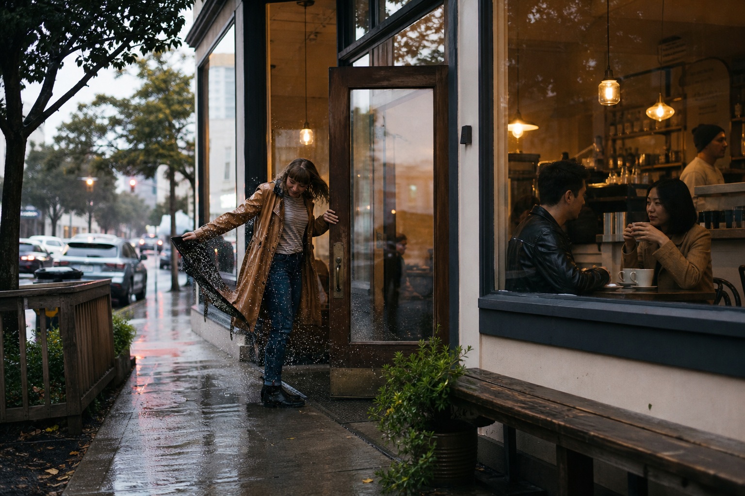 Preview for Rainy Neighborhood Cafe Street Background