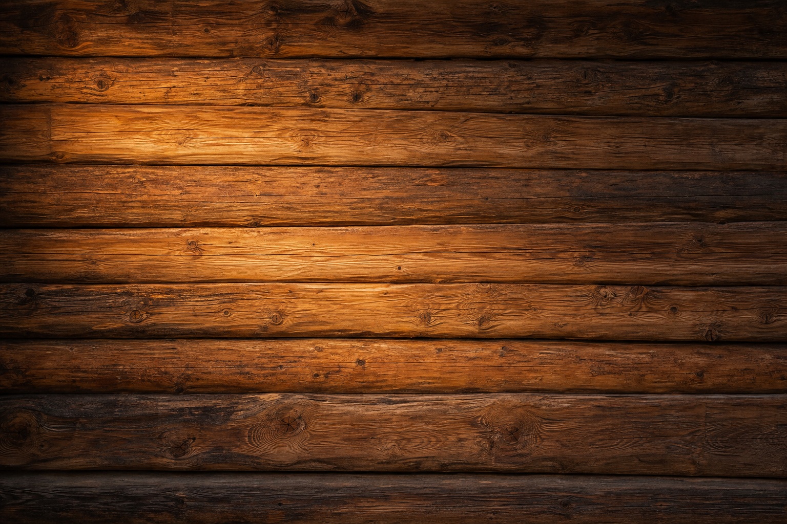 Warm rustic wooden plank wall with soft amber lighting and dark edges