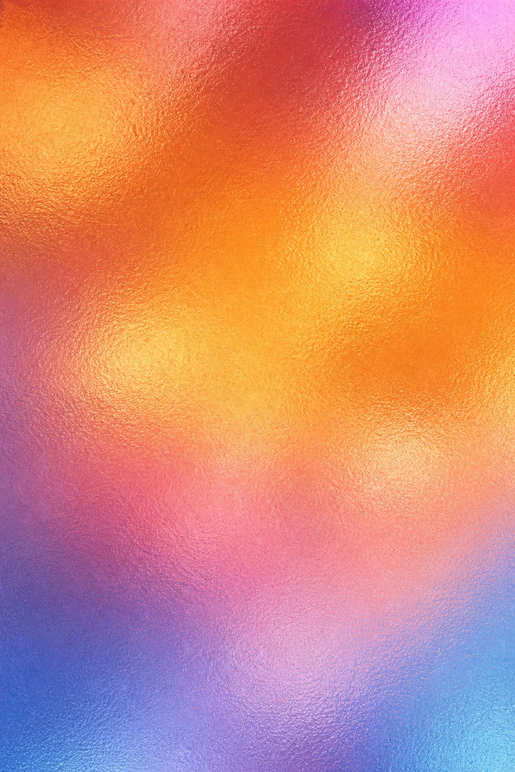 Warm abstract gradient with metallic foil texture in pink, orange, gold, and blue tones
