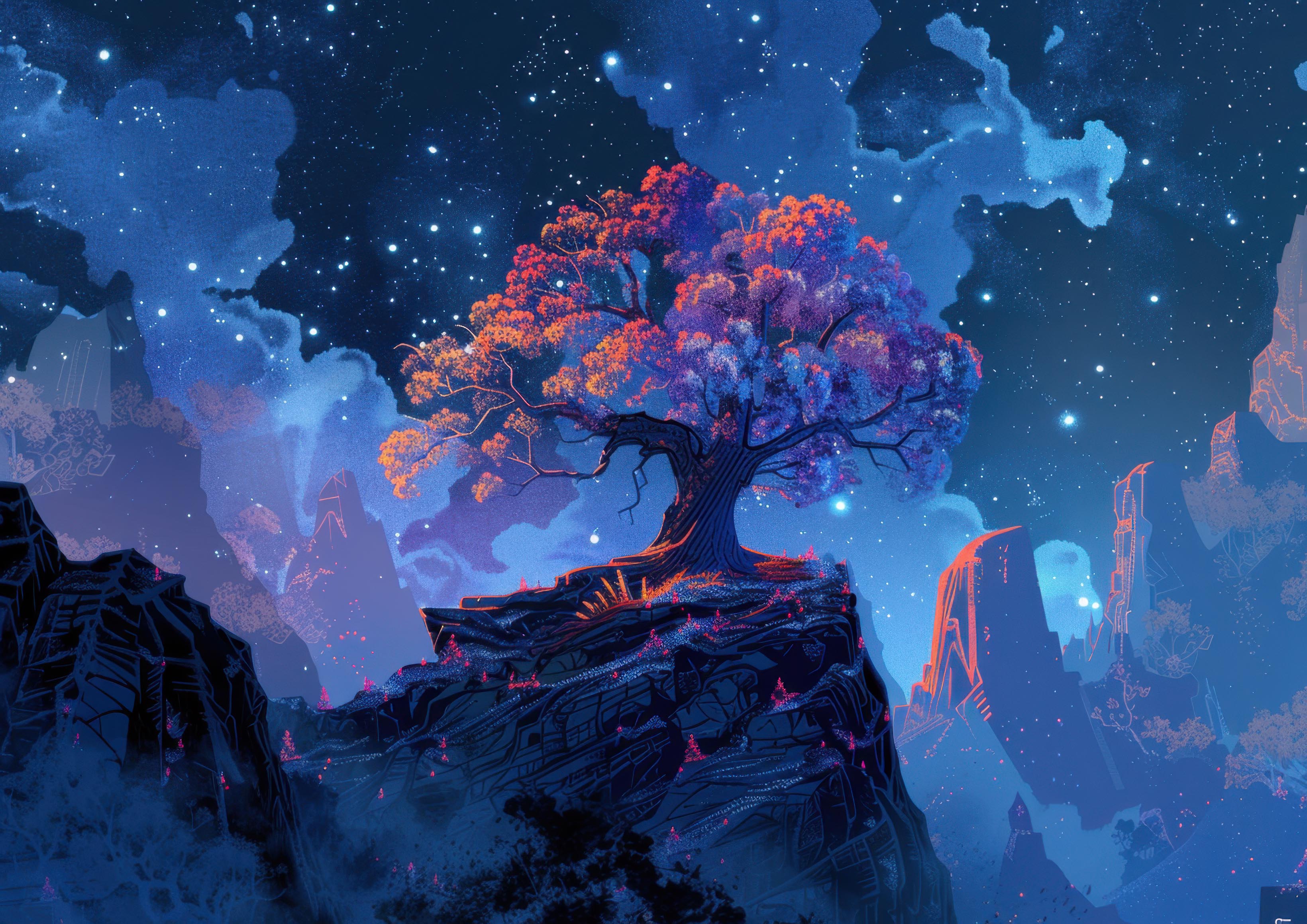 Preview for Mystical-tree-cliff-night-astrophotography-photo-background-5a200