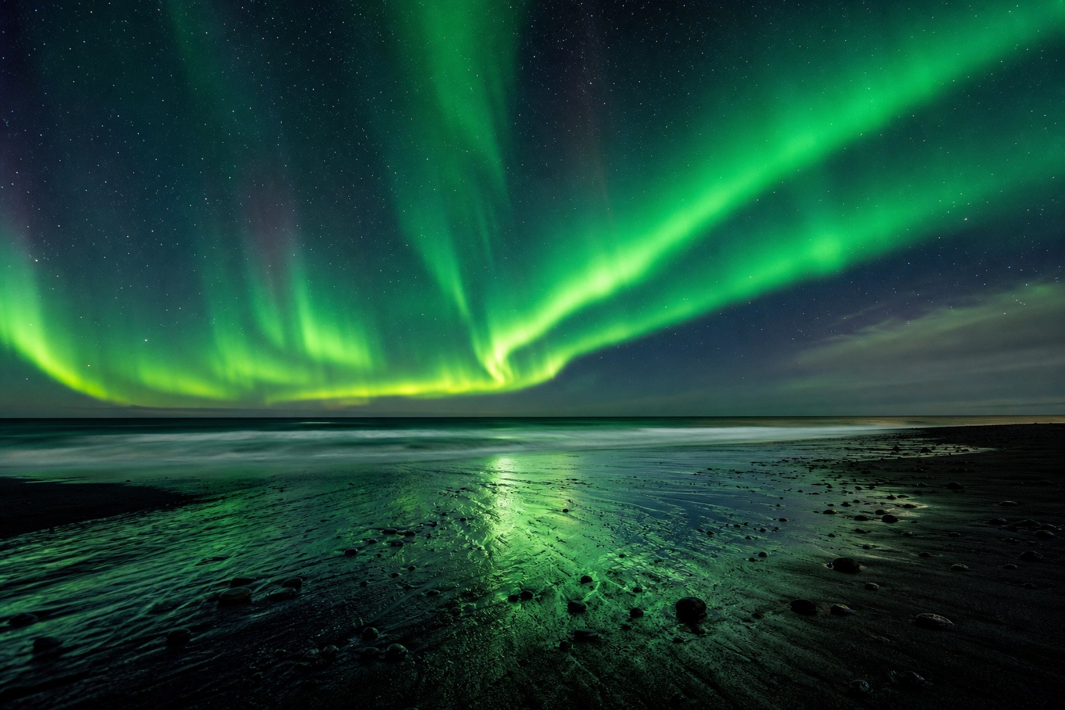Preview for Green Aurora Night Coast Background