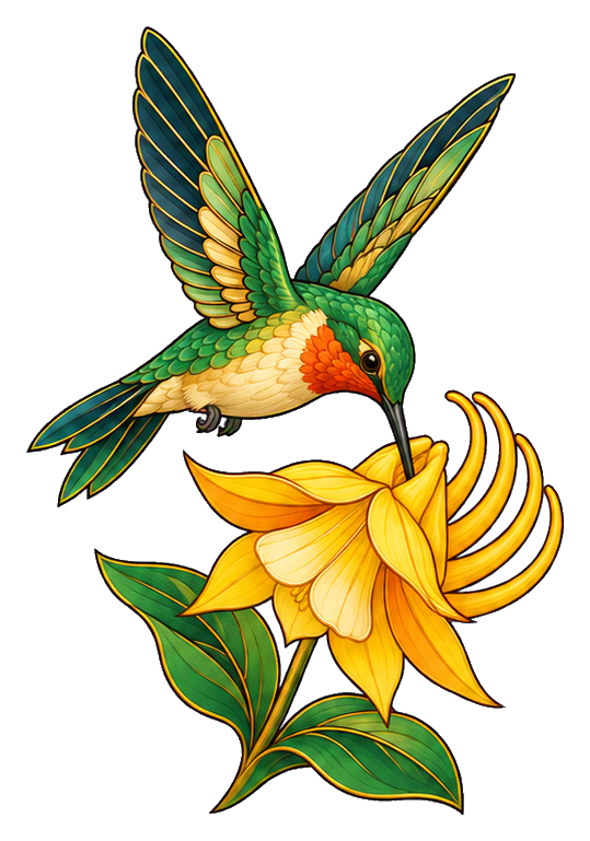 Preview for Art Nouveau Hummingbird Golden Columbine Bird