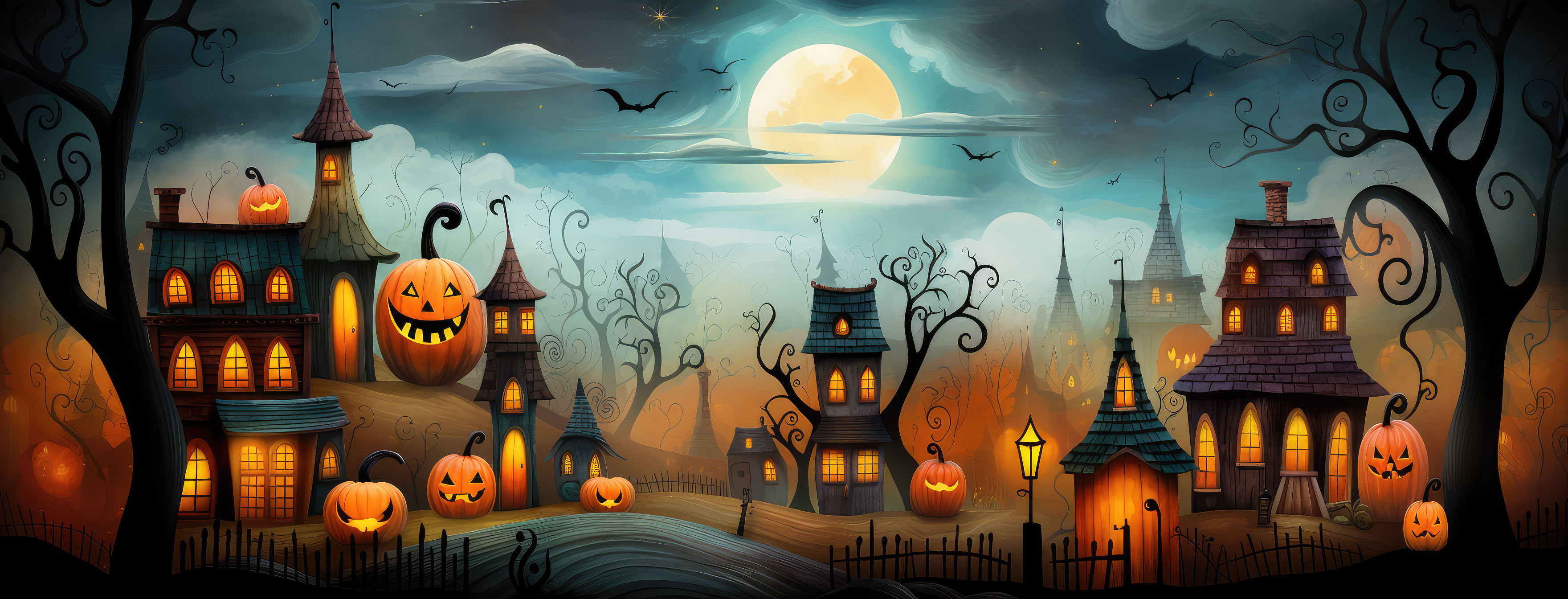Preview for Halloween-night-village-scene-halloween-cover-background-dad40