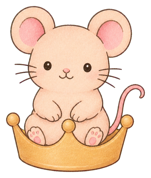 Cute kawaii mouse sitting in a gold crown