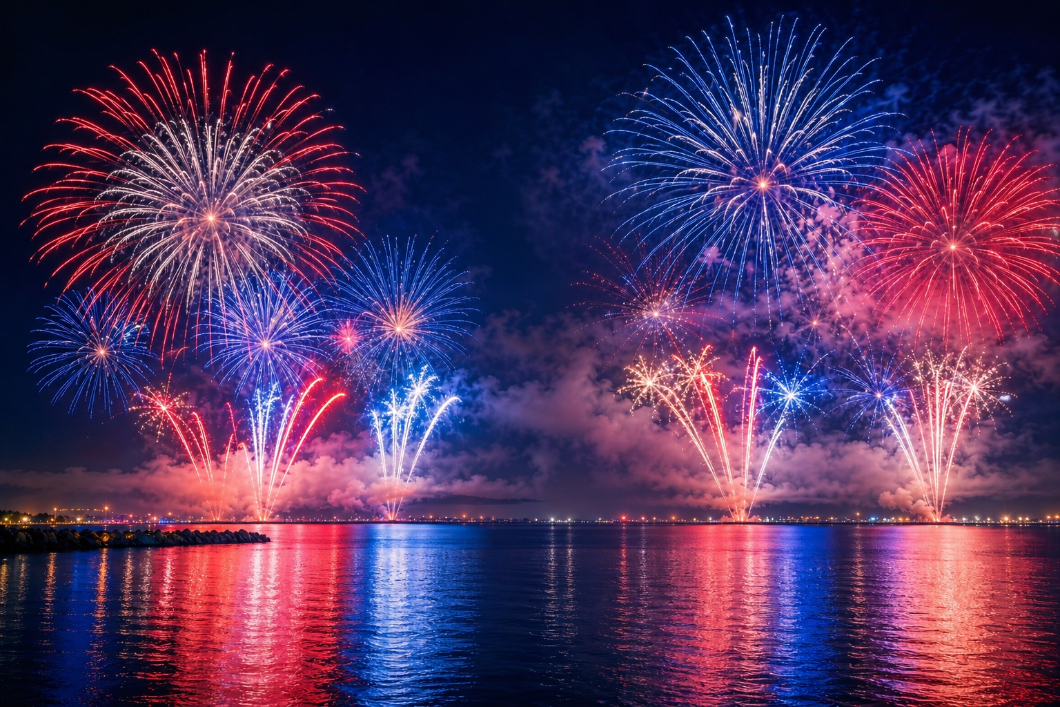 Preview for Fourth Of July Fireworks Harbor Background