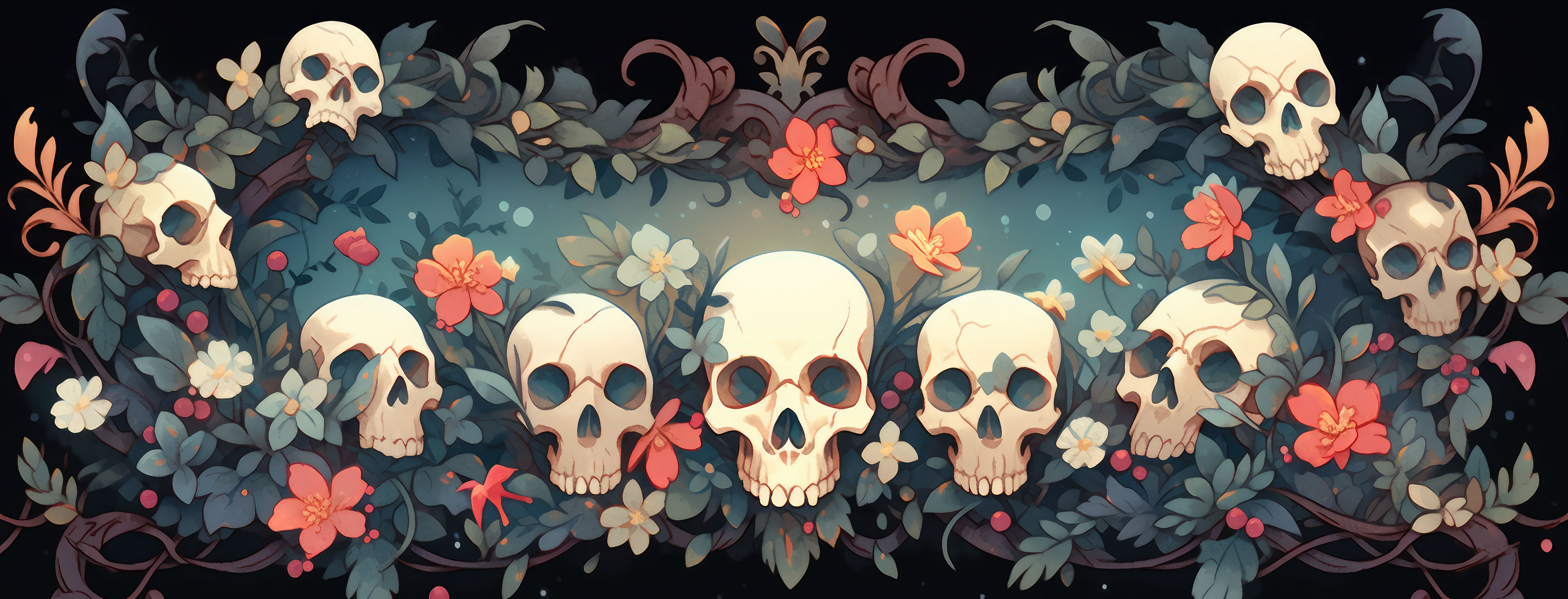 Preview for Skull-floral-border-design-halloween-cover-background-1821f