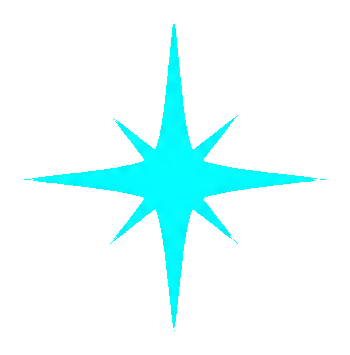 Cyan minimal starburst sparkle graphic on a black background