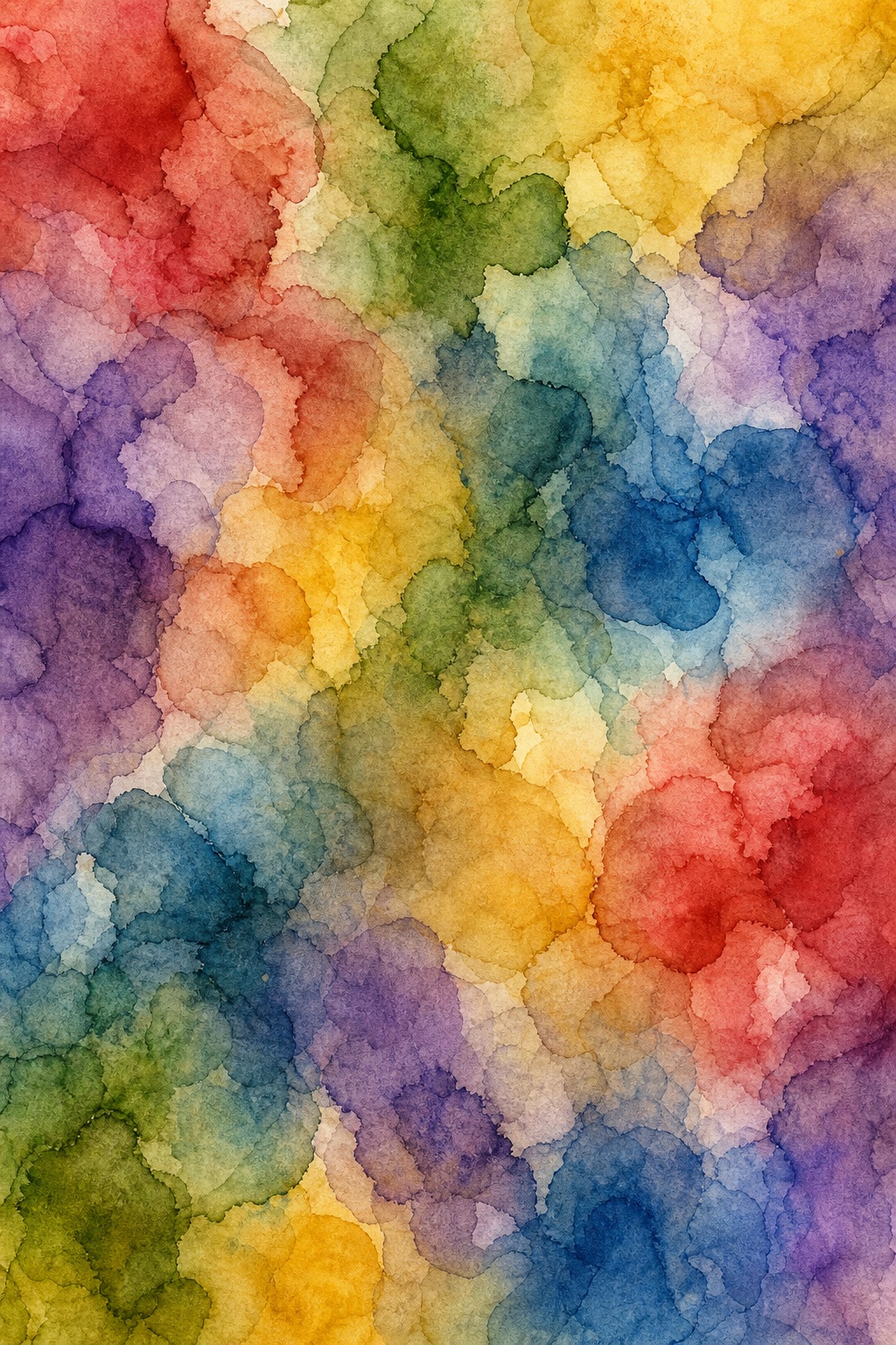 Muted rainbow ink wash texture with overlapping watercolor-like pigment pools.