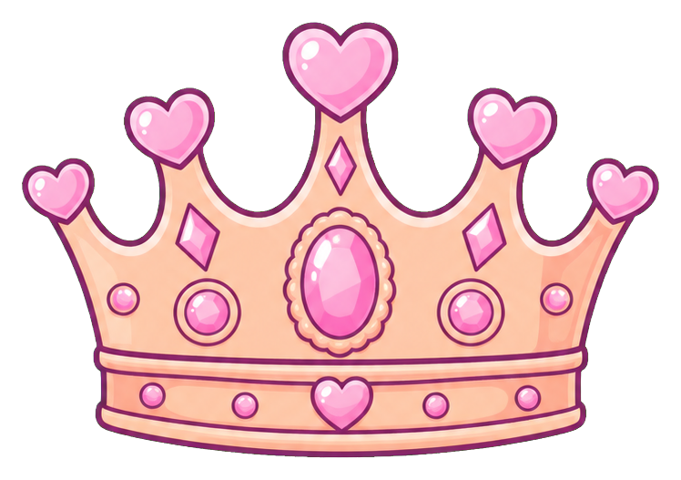 Pastel peach crown with pink heart gems and rounded details