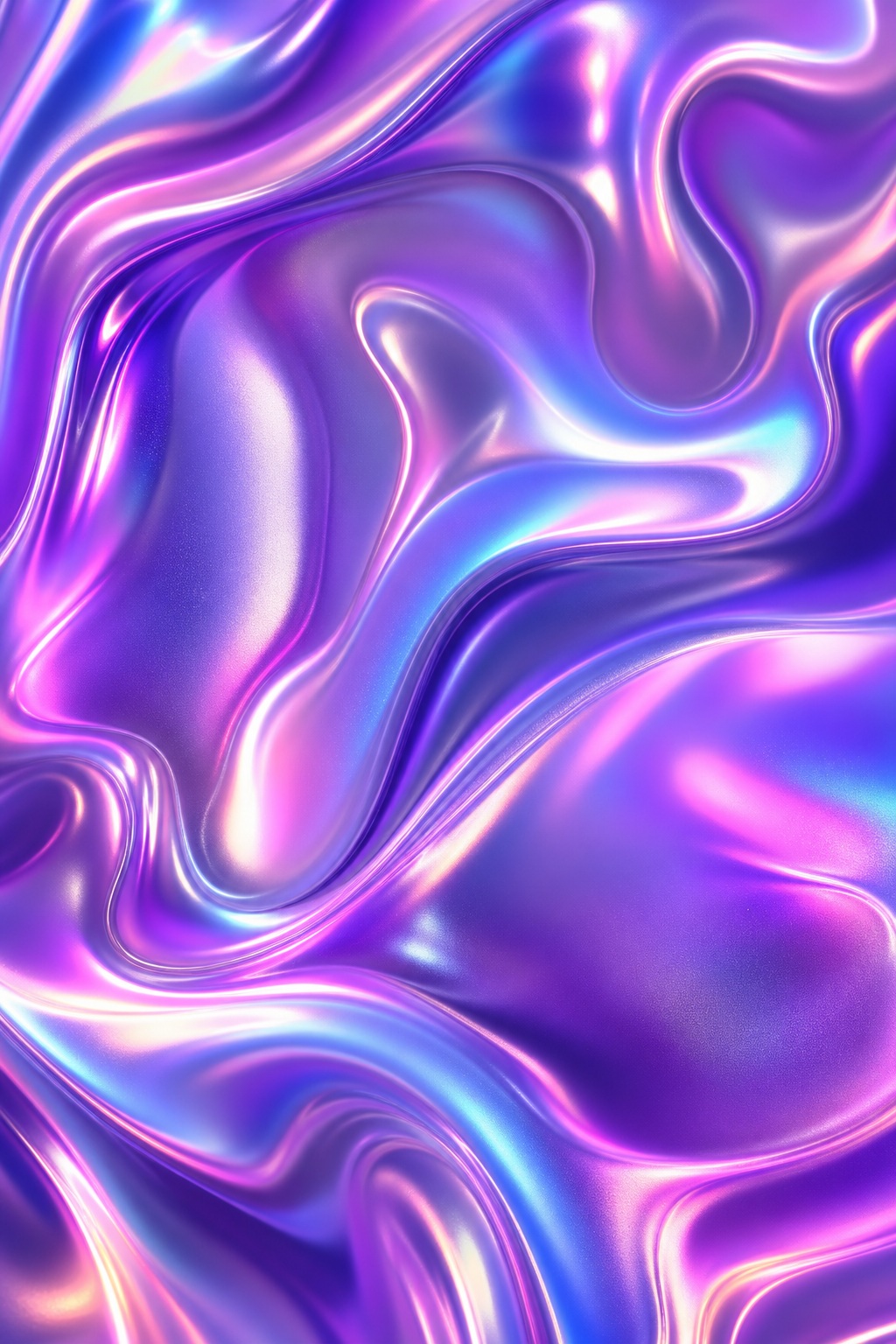 Violet holographic mesh gradient with chrome-like iridescent flowing waves