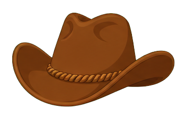 Brown cowboy hat sticker with a curved brim and braided band