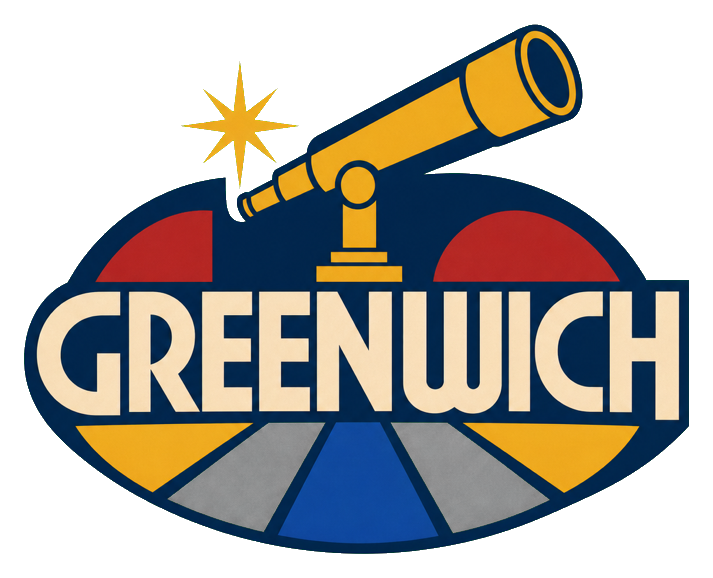 Retro Greenwich graphic with telescope, star, and bold lettering