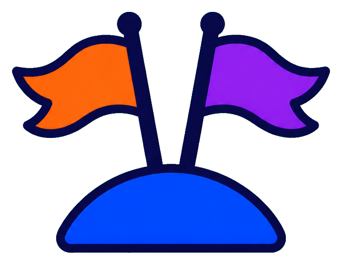 Two colorful flags on a blue hill sticker graphic