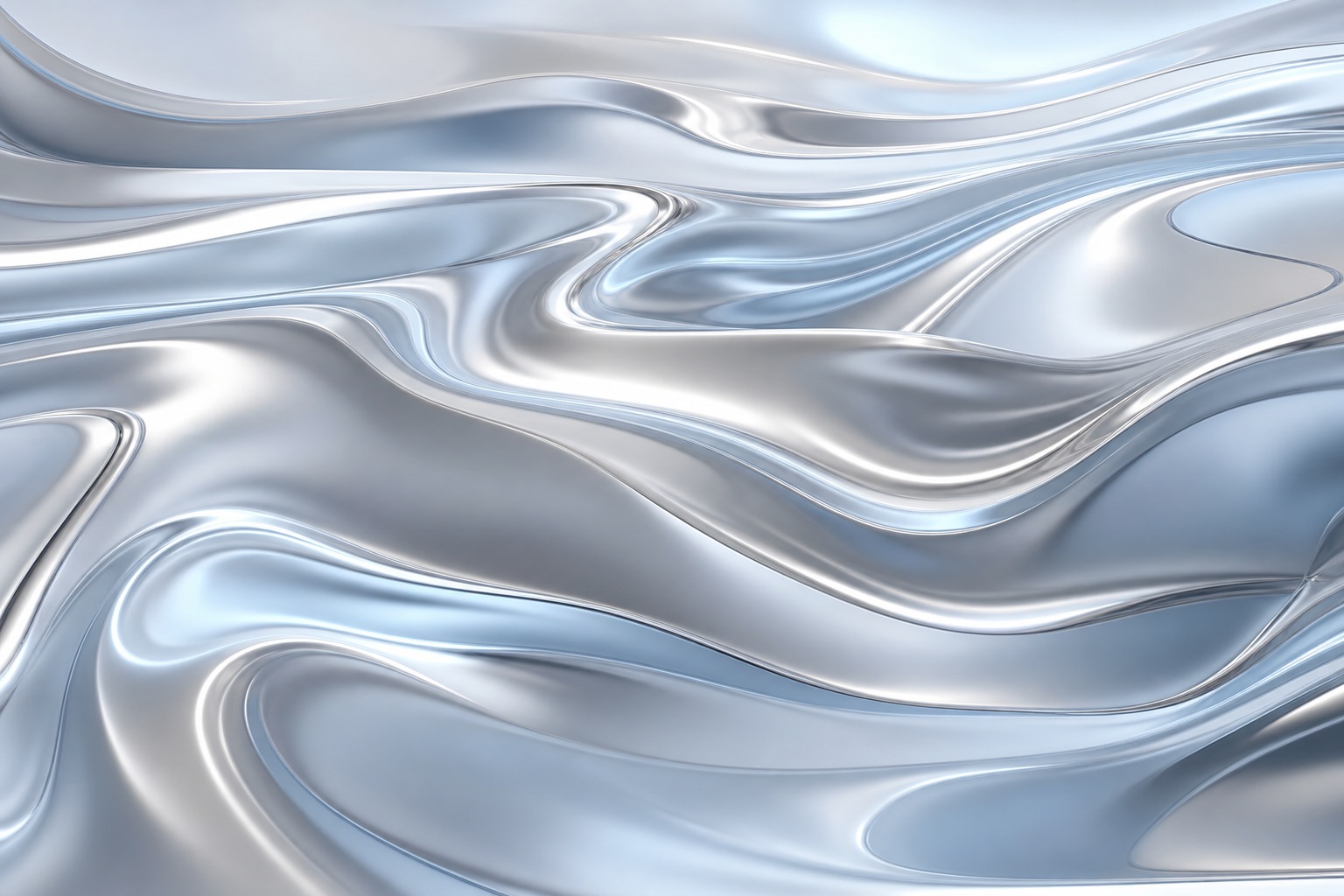 Flowing ice silver metal waves with a smooth chrome-like abstract surface