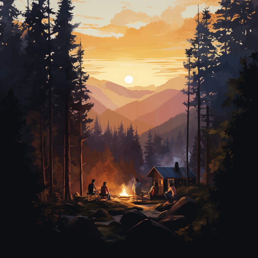 Preview for Sunset Camping Forest Background