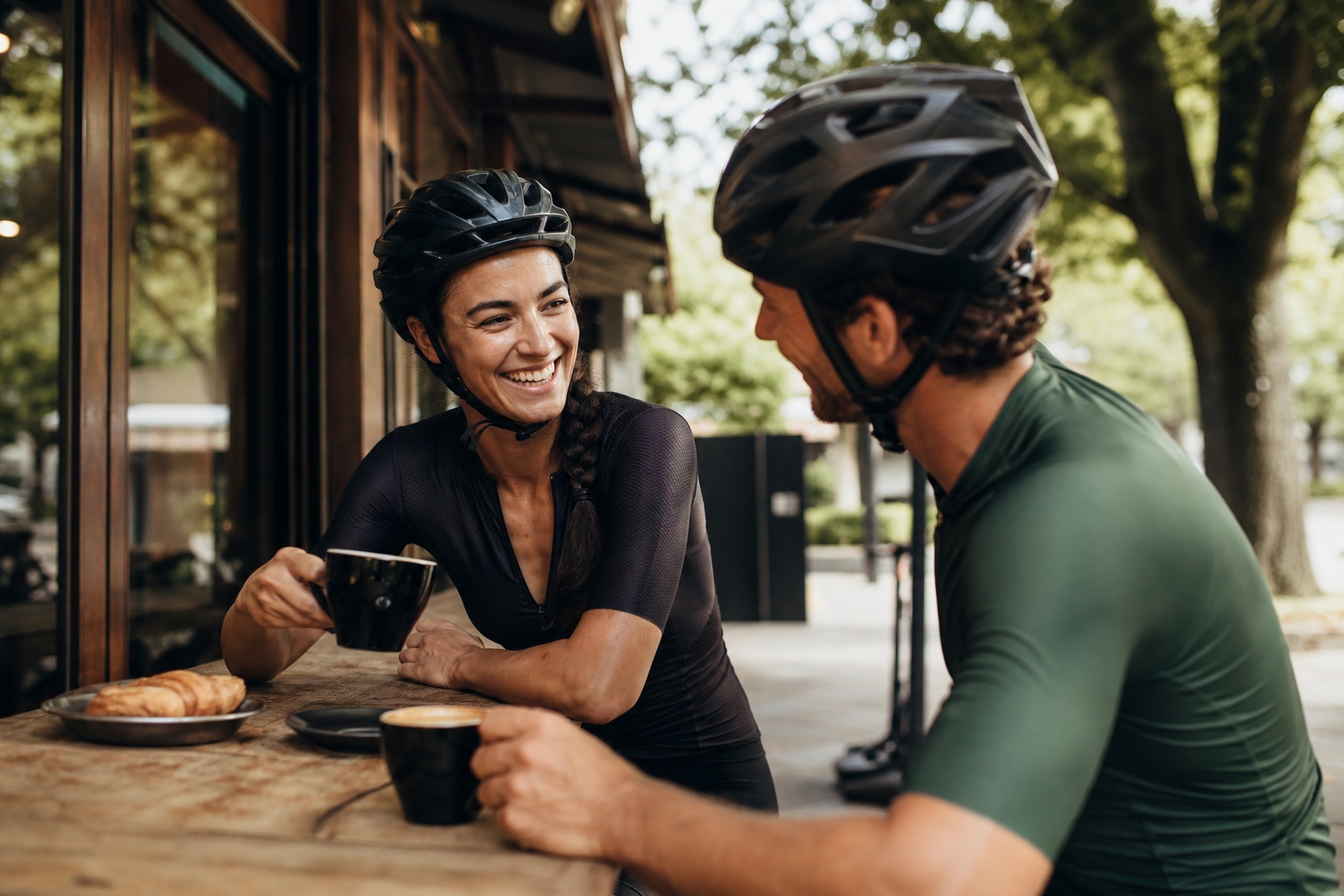 Preview for Cyclists At Cafe Stock Background