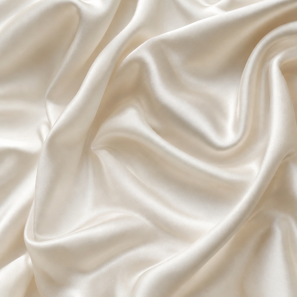 Cream satin silk fabric with soft flowing folds and a glossy texture