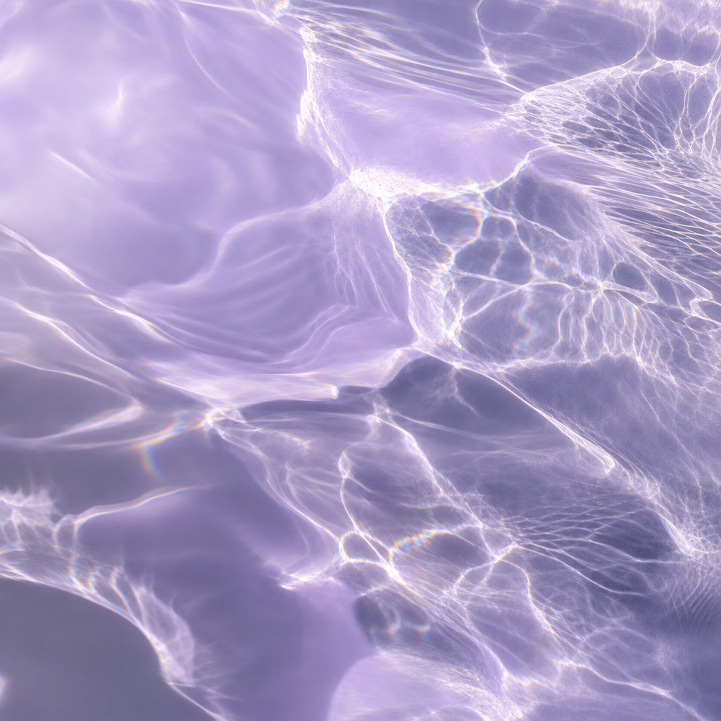Soft purple abstract light caustics with glass-like refraction and delicate shadow patterns