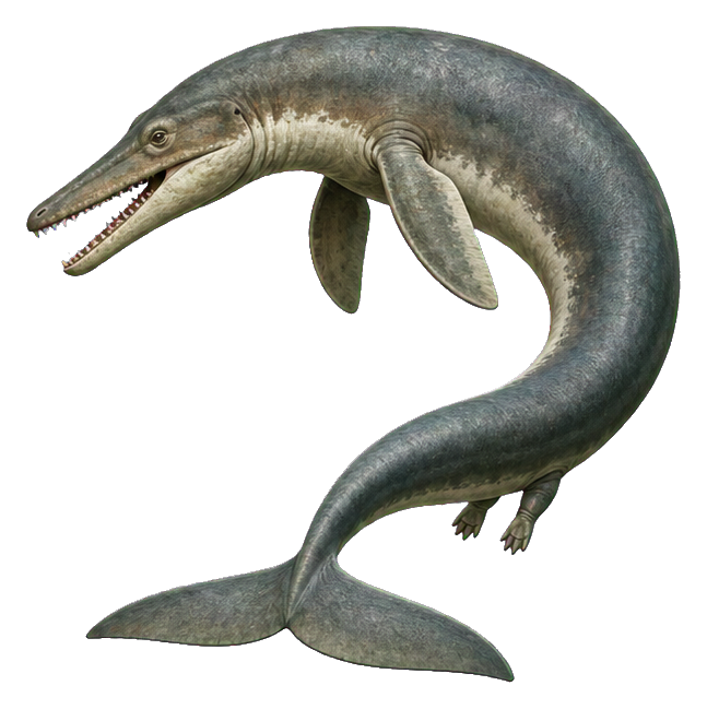 Realistic serpentine Basilosaurus whale with curved body and open mouth