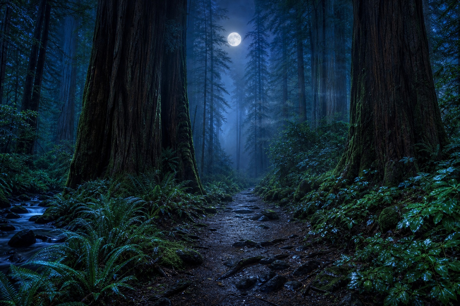 Preview for Moonlit Redwood Trail Background