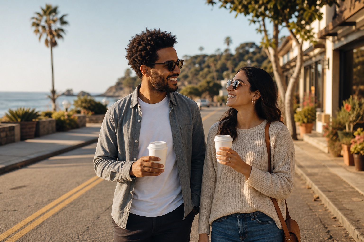 Preview for Coastal Couple Walking Scene Stock Background