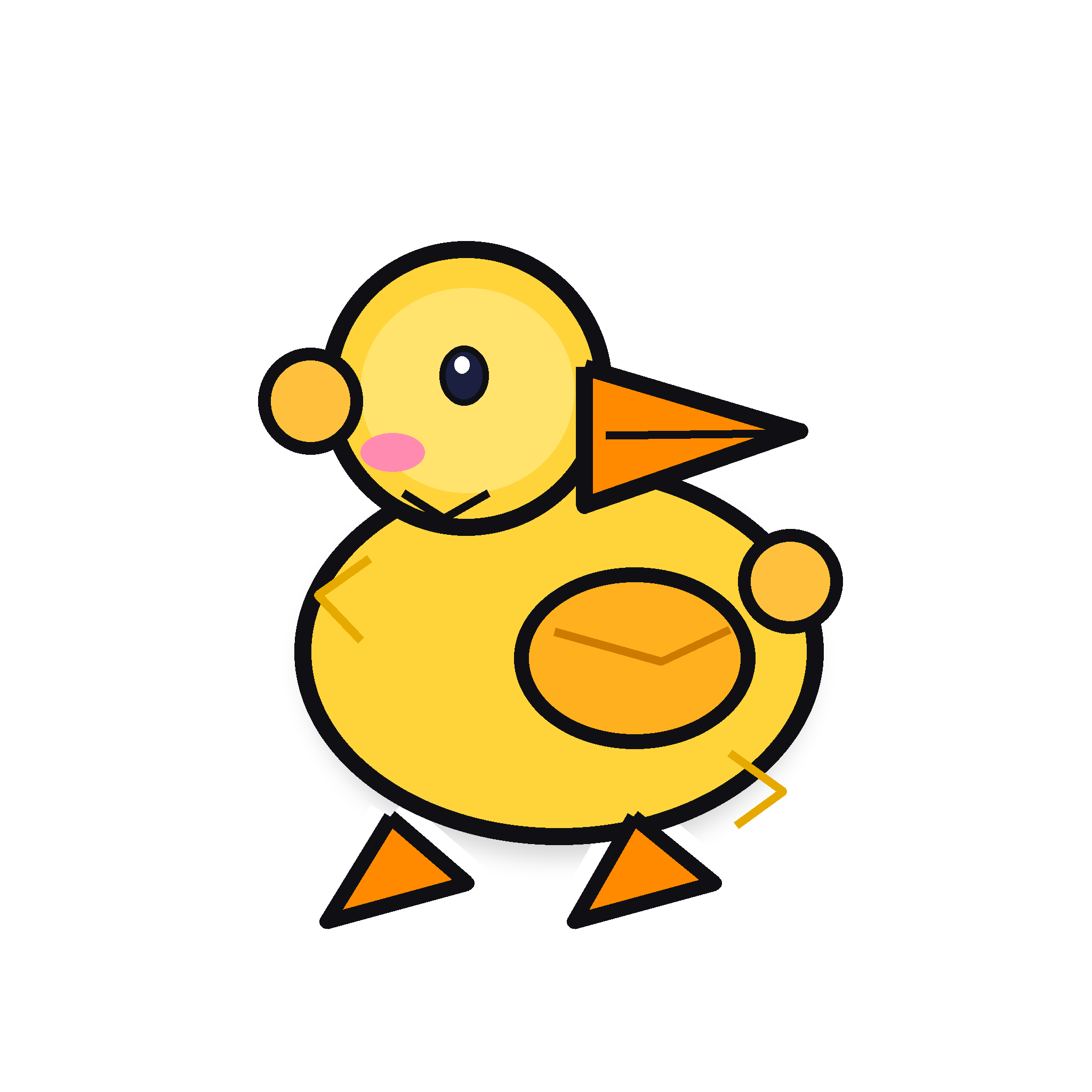 Cute yellow cartoon duck sticker with orange beak and feet