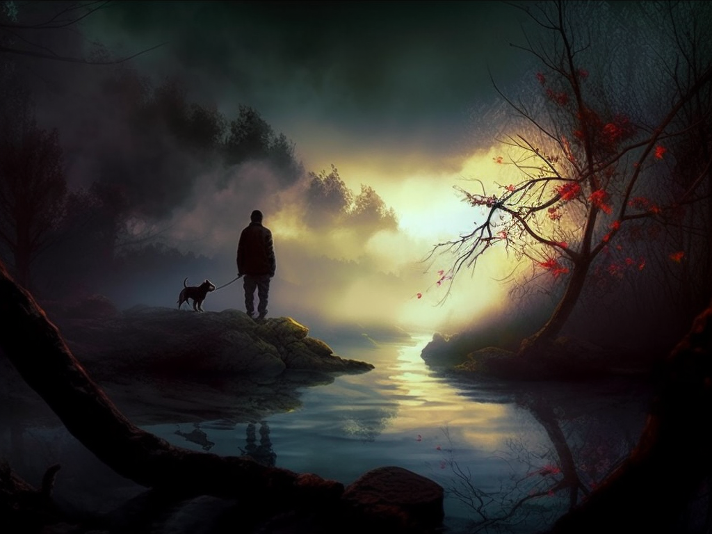Preview for Serene-landscape-man-dog-ai-images-background-3a64b