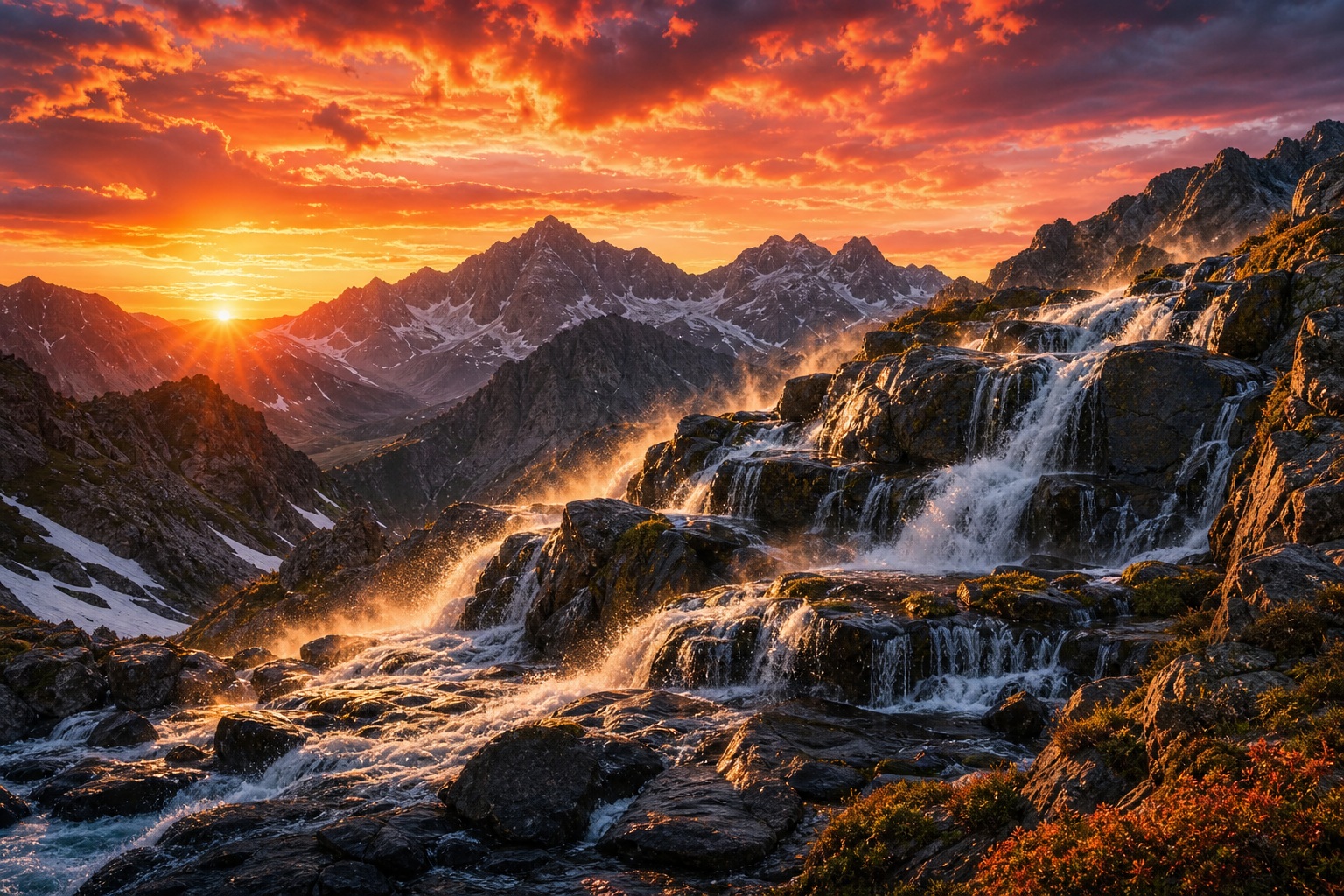 Preview for Sunset Waterfall Mountain Background