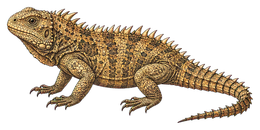 Vintage-style spiny-tailed iguana illustration on a transparent background.