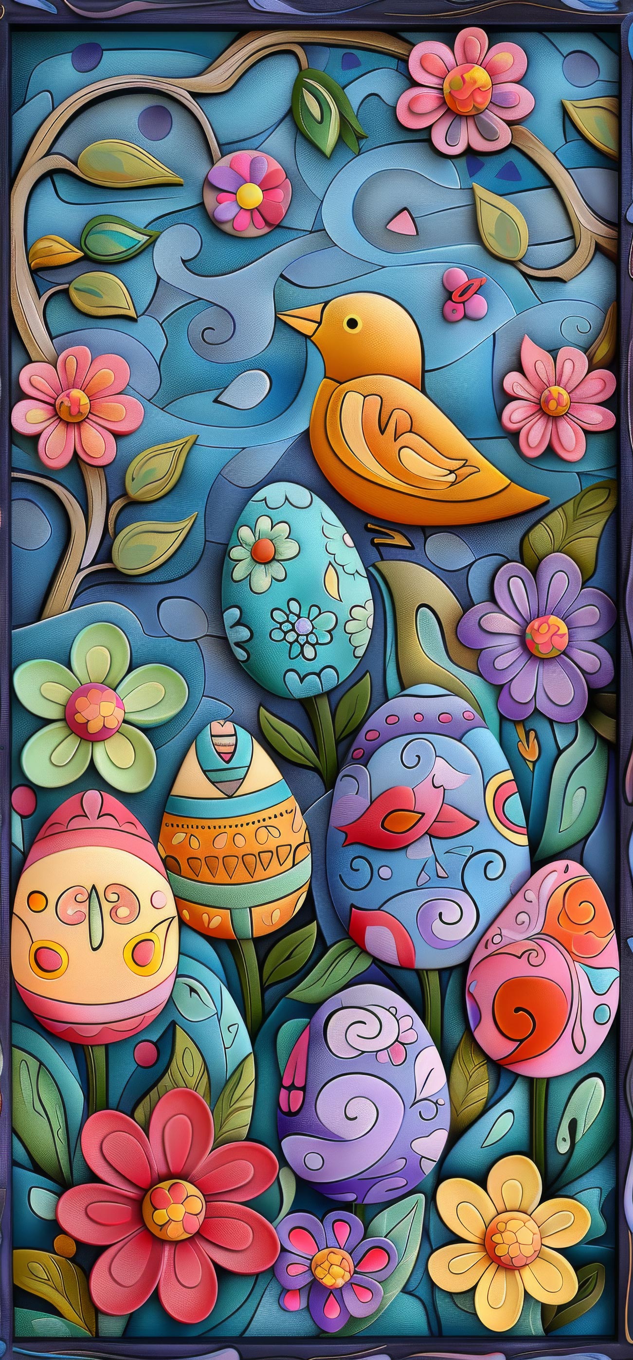 Preview for Easter-eggs-floral-design-easter-phone-background-fbbfc