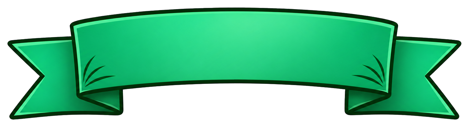 Emerald green folded banner ribbon sticker with pointed ends and black outline.