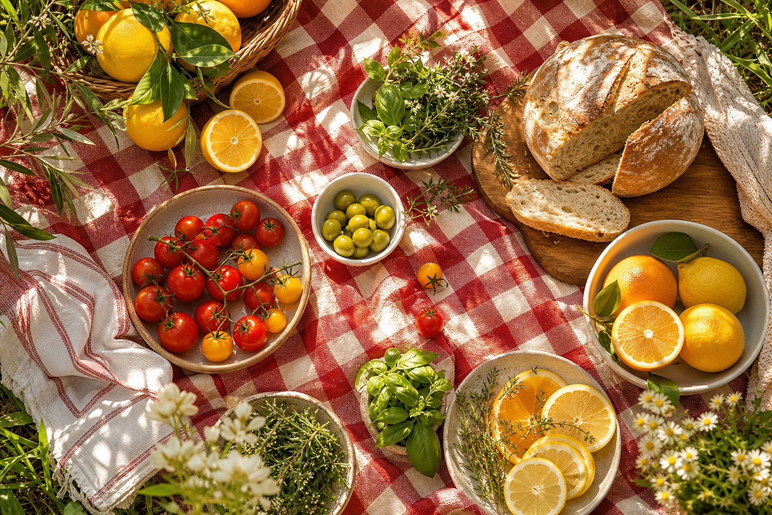 Preview for Sunlit Red Gingham Citrus Herb Lunch Background