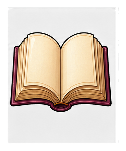 An open book sticker with a soft heart-shaped outline beneath the pages.