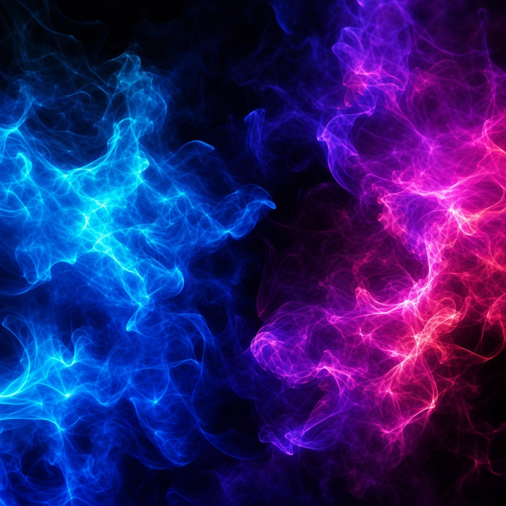 Blue and pink electric smoke clouds glowing against a dark square background