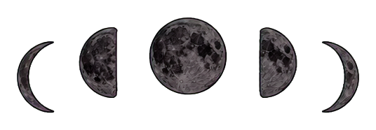 Black moon phases arranged in an arc on a transparent background