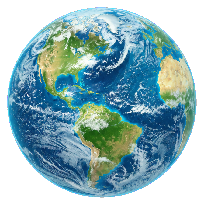 Realistic Earth planet sticker with blue oceans and white clouds
