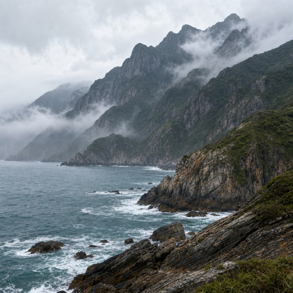 Preview for Misty Chinese Coastal Mountain Background