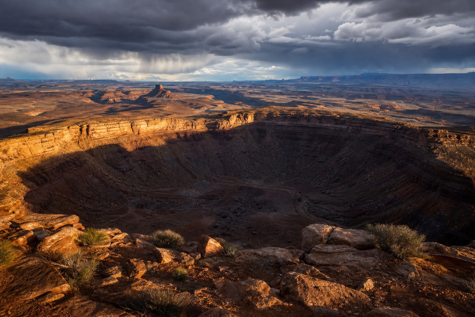 Preview for Desert Aerial View Storm-lit Sandstone Bowl Background