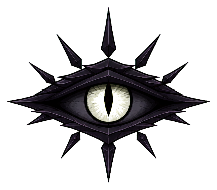 Abstract yellow eye inside a dark spiked diamond-shaped sticker graphic.