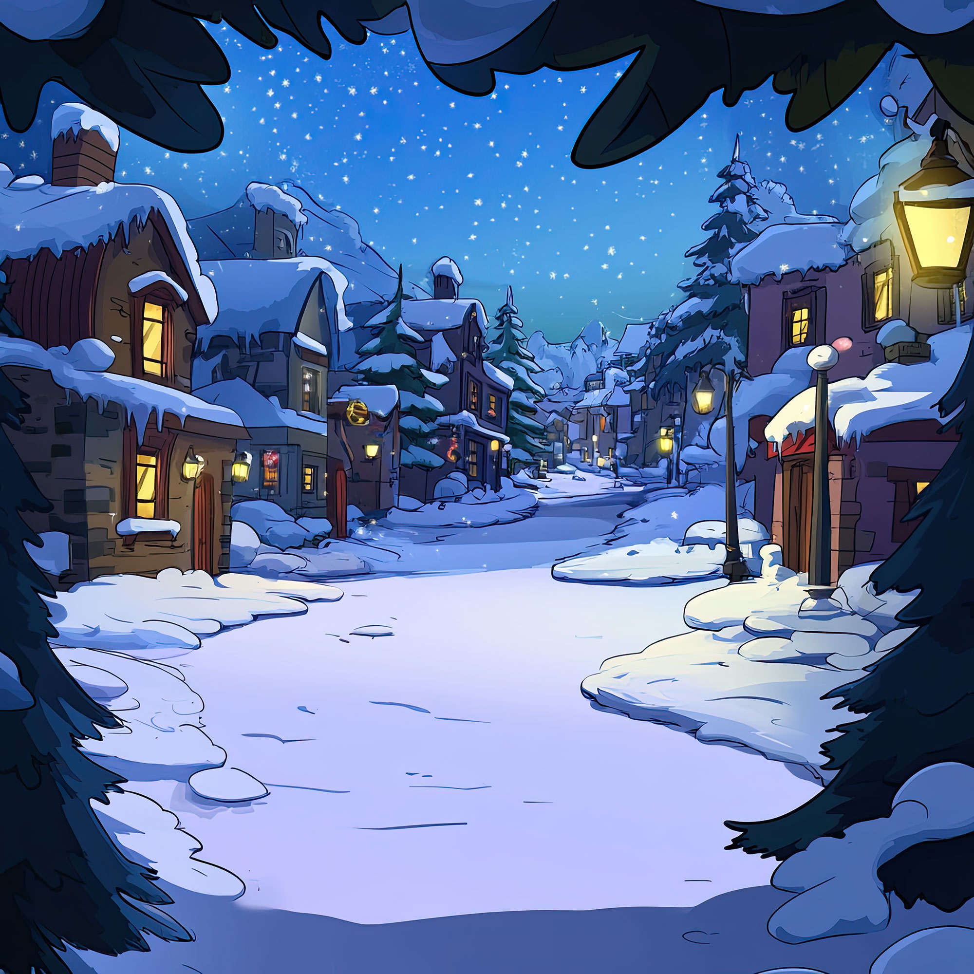 Preview for Winter-village-scene-illustration-christmas-backdrop-background-1a734