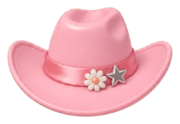 Pink cowgirl hat with a ribbon and flower and star decorations