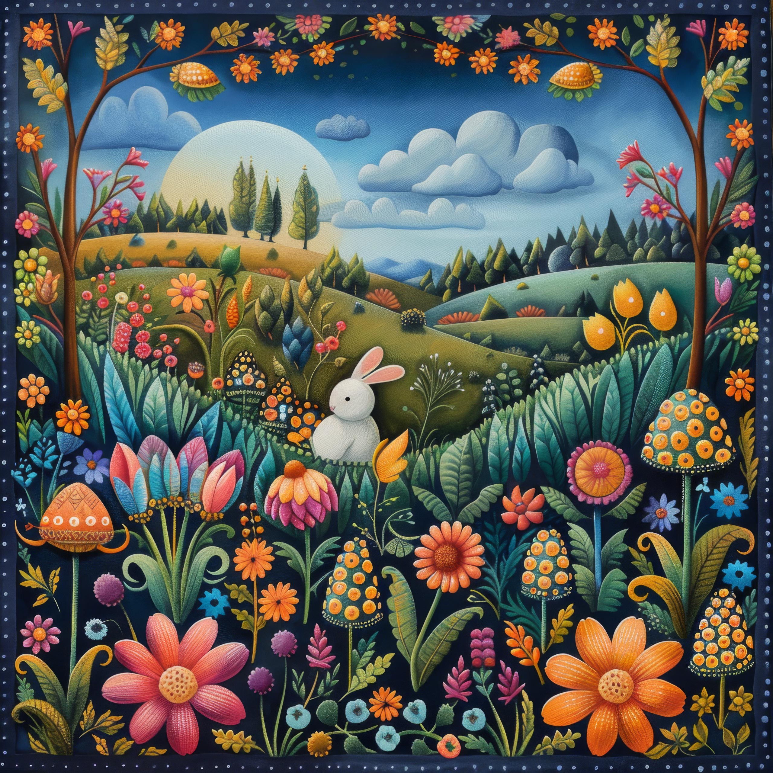 Preview for Whimsical-floral-landscape-with-rabbit-easter-background-e8ff0