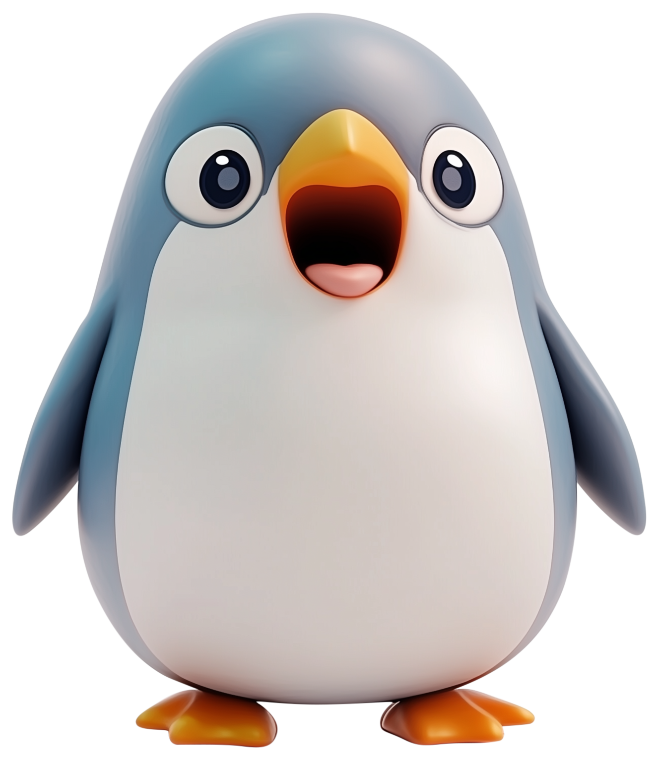Cute cartoon penguin emoji sticker with open beak and orange feet