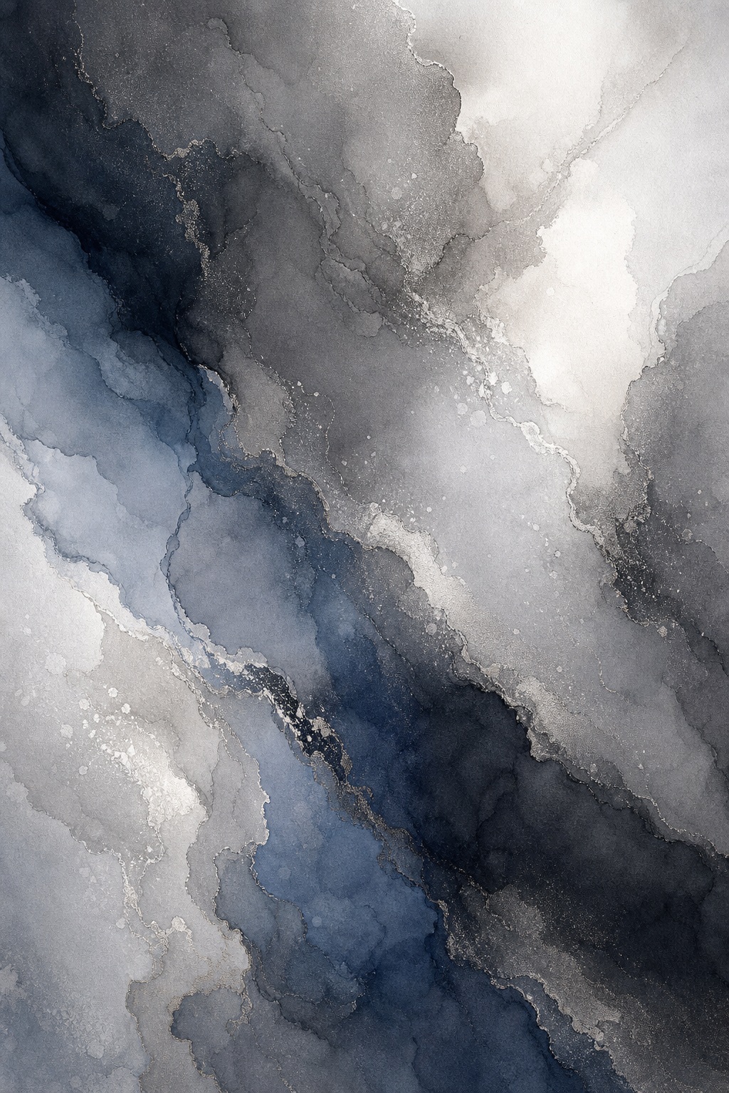 Abstract diagonal sweep of graphite, blue-gray, and white pigment textures.