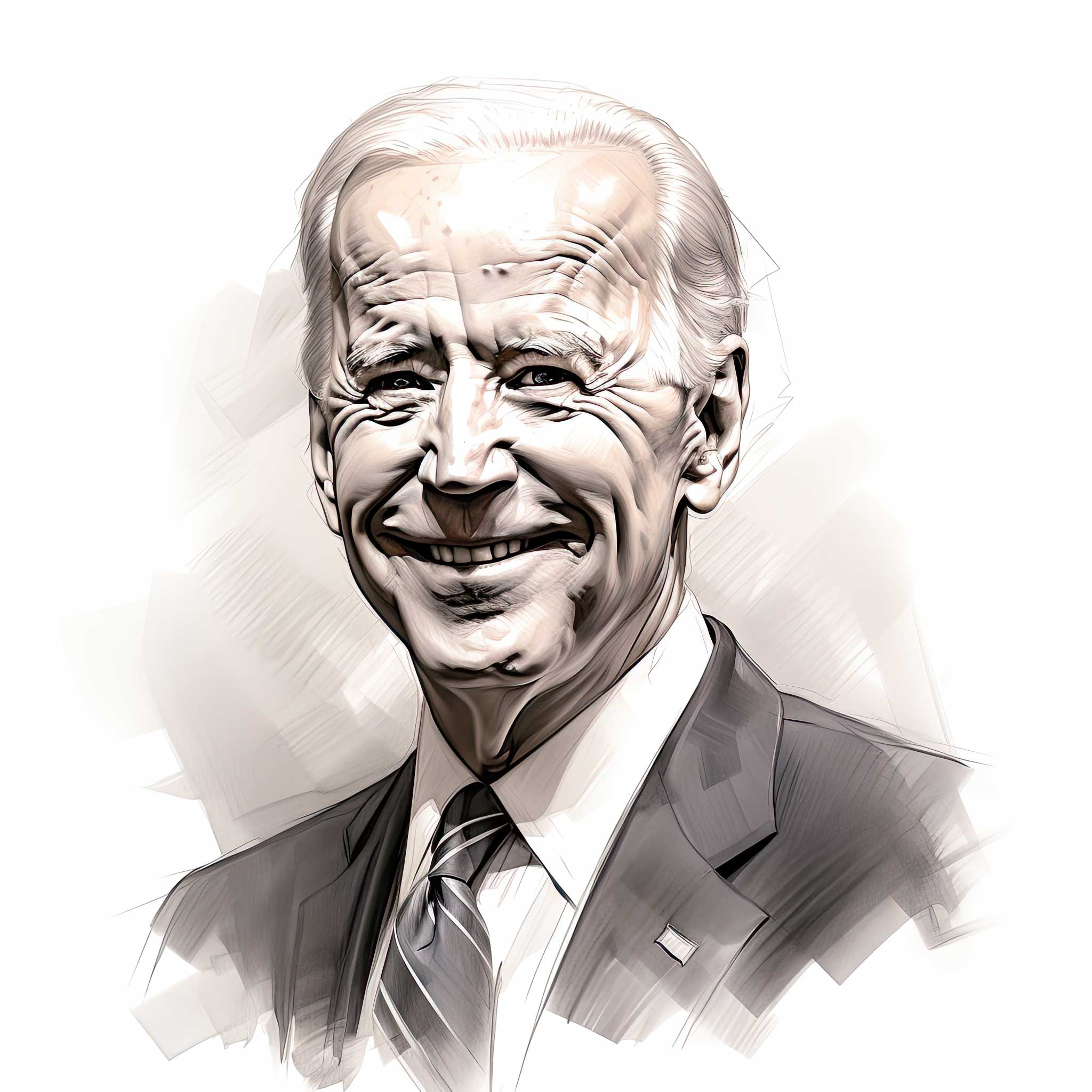 Stylized grayscale portrait illustration of Joe Biden in a suit and tie.