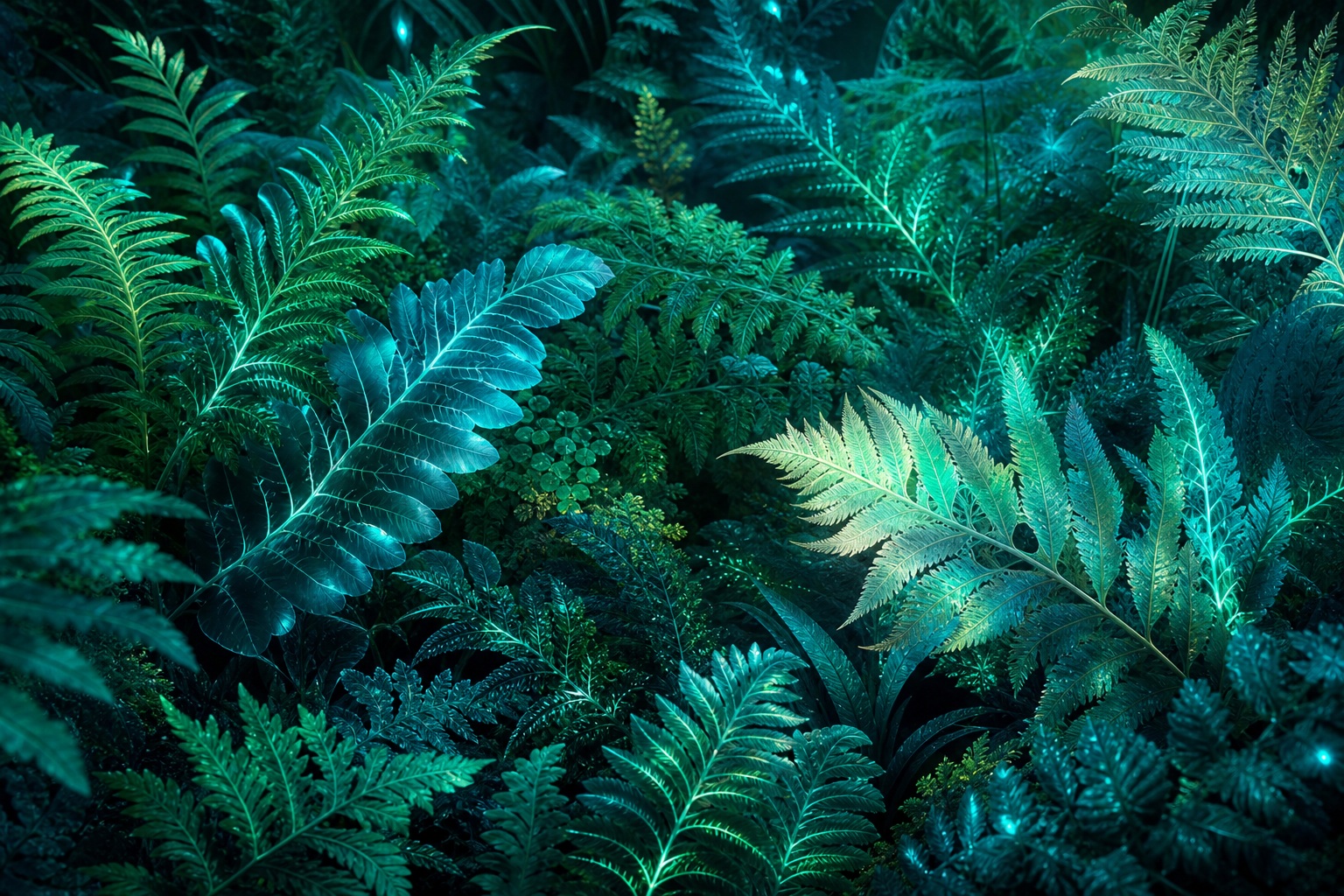 Preview for Emerald Cyan Translucent Fern Layers Background