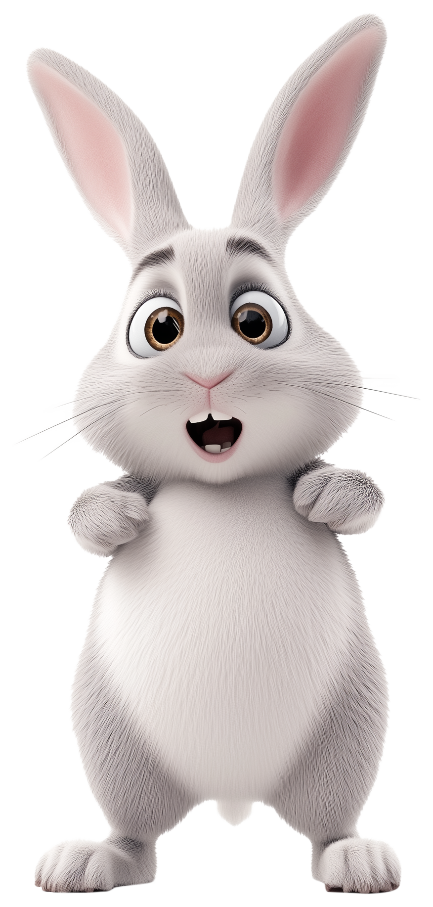 Cute white cartoon rabbit with big ears and an open mouth expression