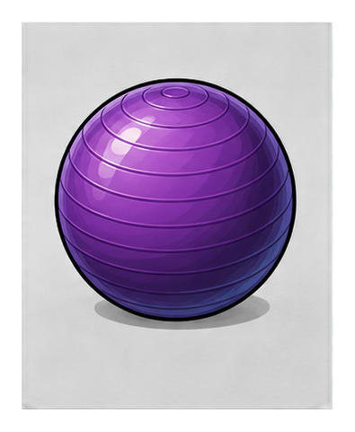 Purple balance ball with curved segment lines on a black background.