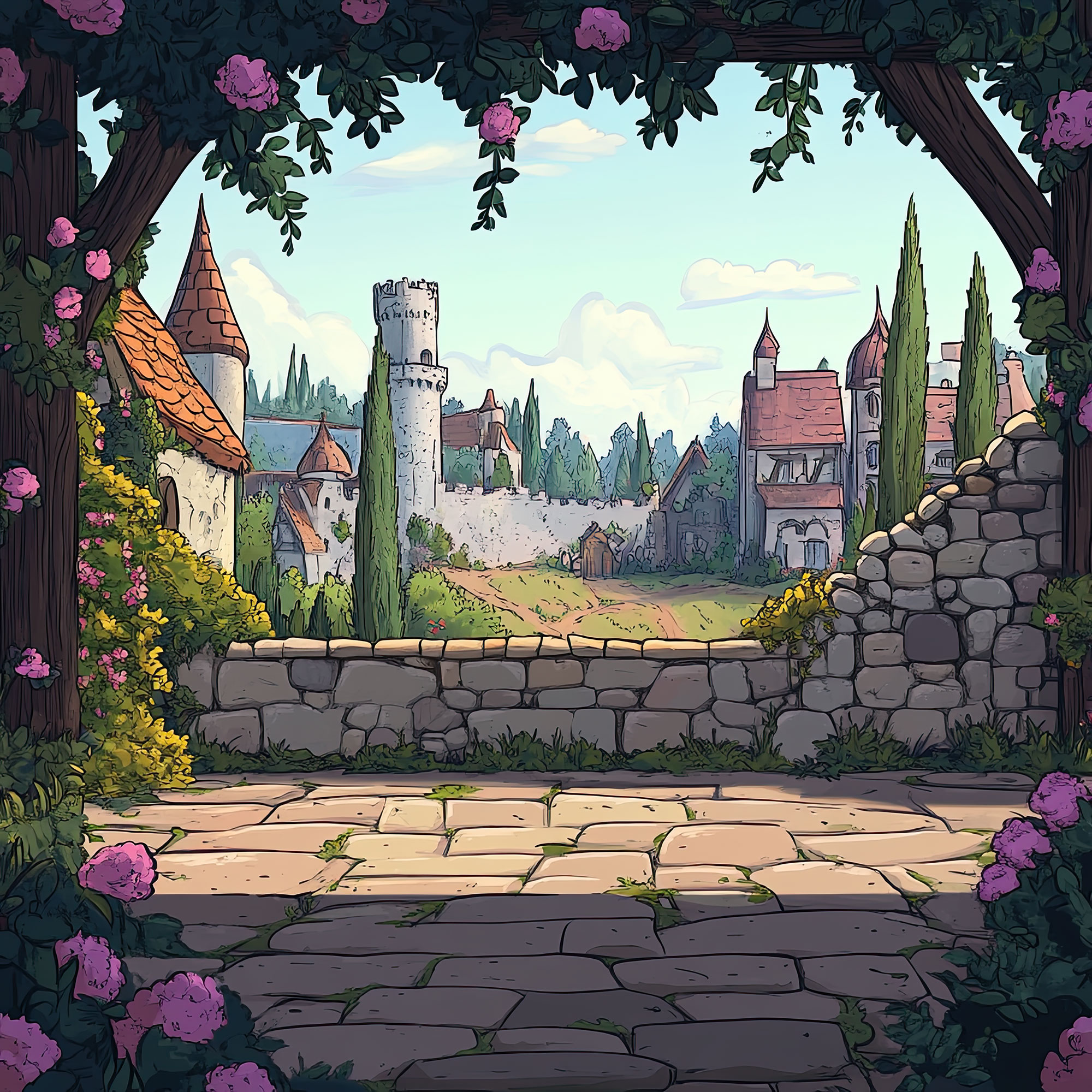 Preview for Medieval-village-landscape-nature-backdrop-background-f72d6