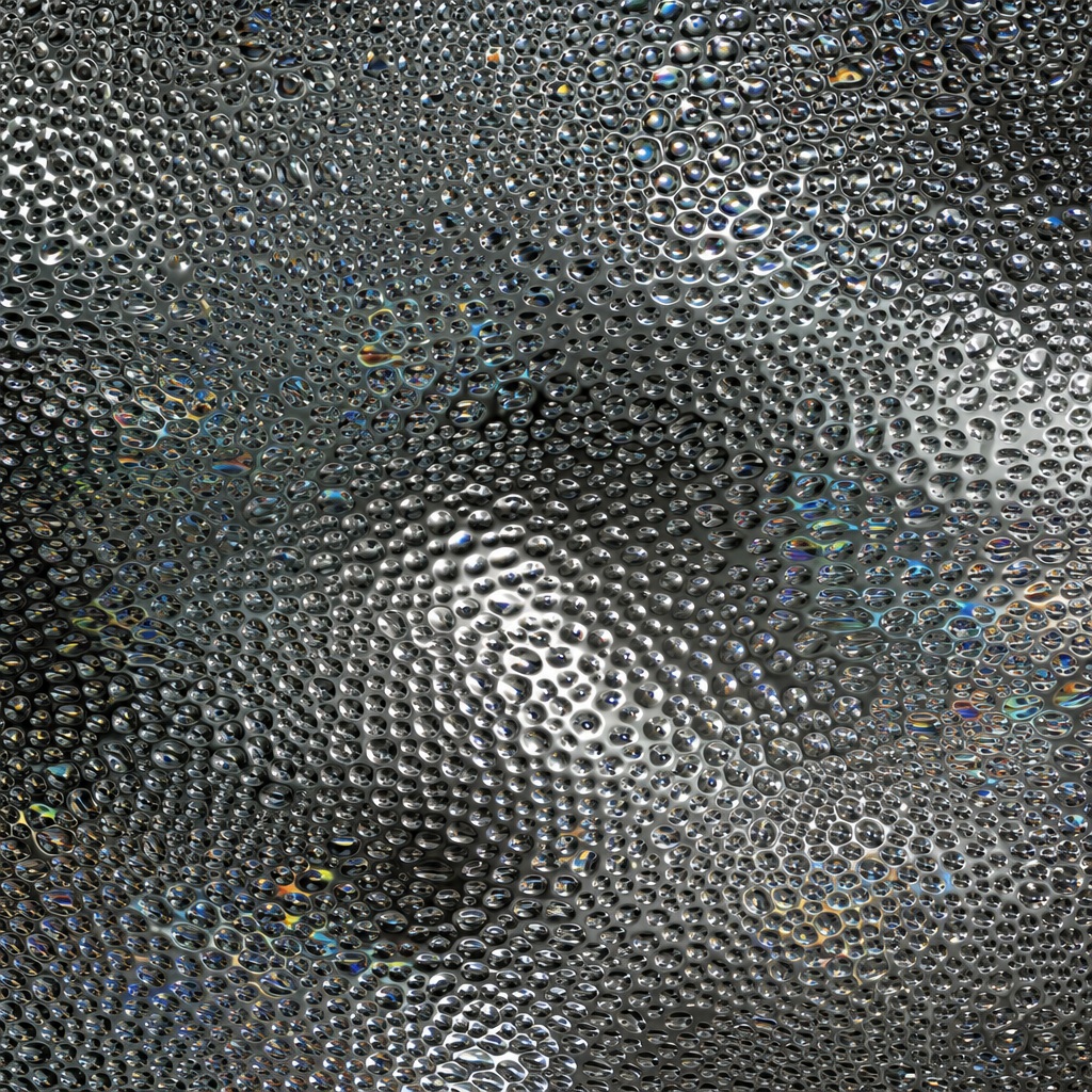 Abstract rainbow graphite chrome surface with a micro dimple reflective texture.